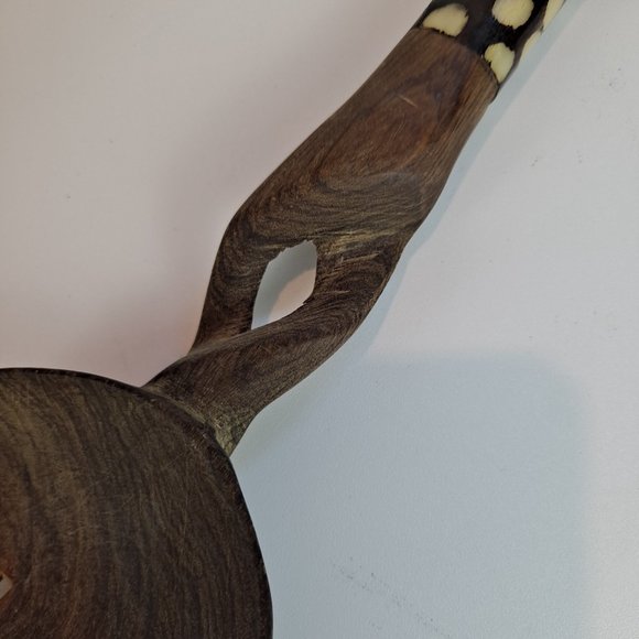 2 African Folk Art Handmade Wooden Bowls & Utensil w/Bone Handle - Picture 9 of 11